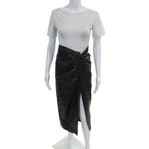 BOA. Womens Faux Leather Twist Knot Front Slit Maxi Skirt Black Size Medium